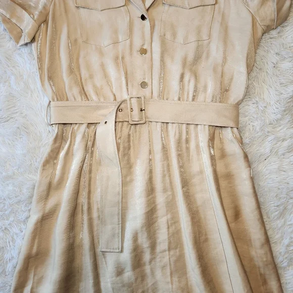 Anne Klein Foiled Light Coffee Maxi Shirt Dress - Picture 8 of 14